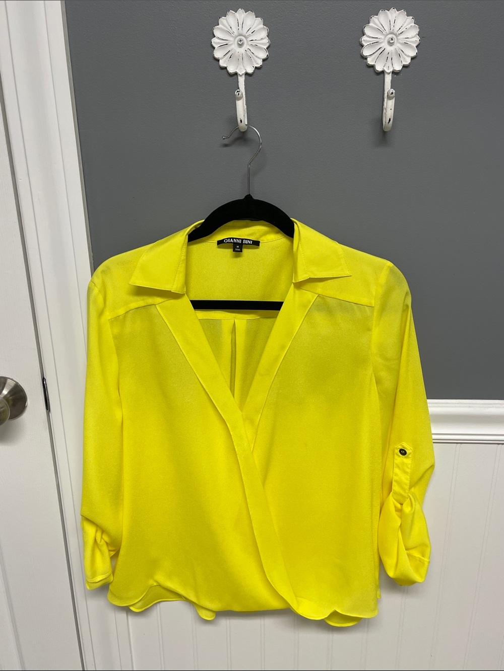 Gianni Bini Bright Yellow Surplice Blouse